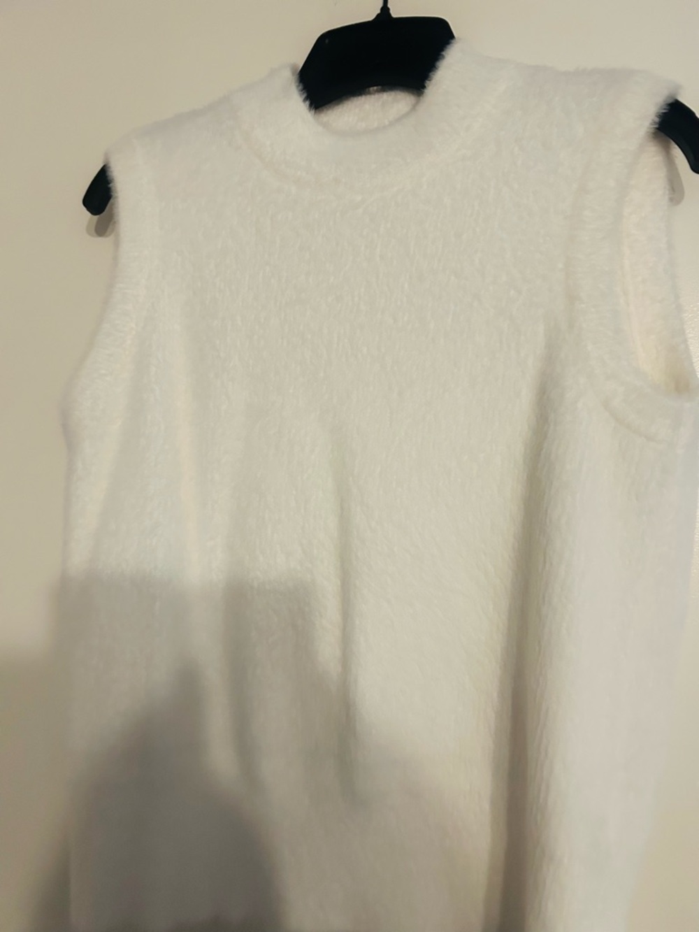 Rachel Soft Fuzzy Sleeveless Mock Neck Women's Top in White